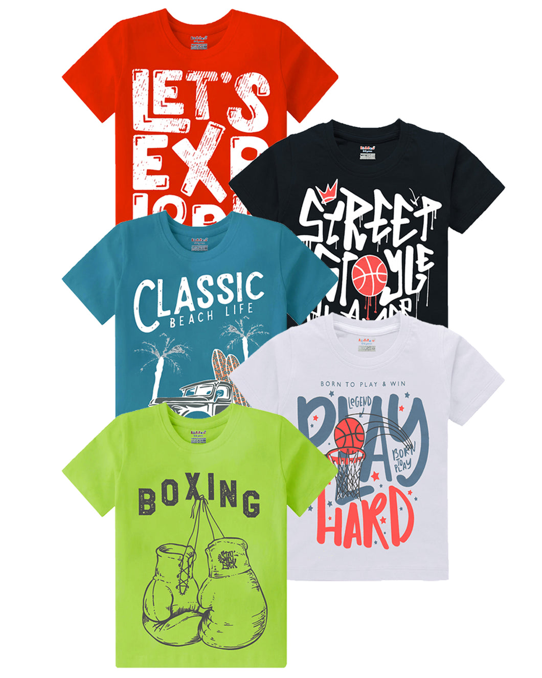 Kiddeo Boys HalfSleeve  T-Shirts (Pack of 5)