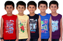 Load image into Gallery viewer, kiddeo Boys Sleeveless T-Shirts (Pack of 5)
