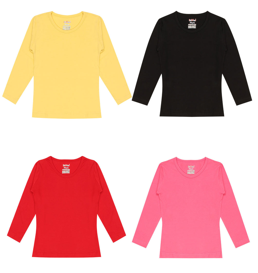 Kiddeo Girls Plain FullSleeve 4C-01 T-Shirts