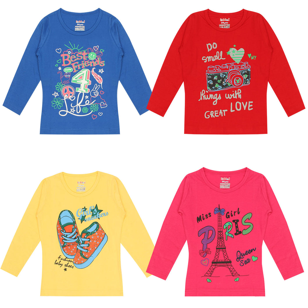 Kiddeo Girls -fullsl-4C-(02) T-Shirts (Pack of 4)