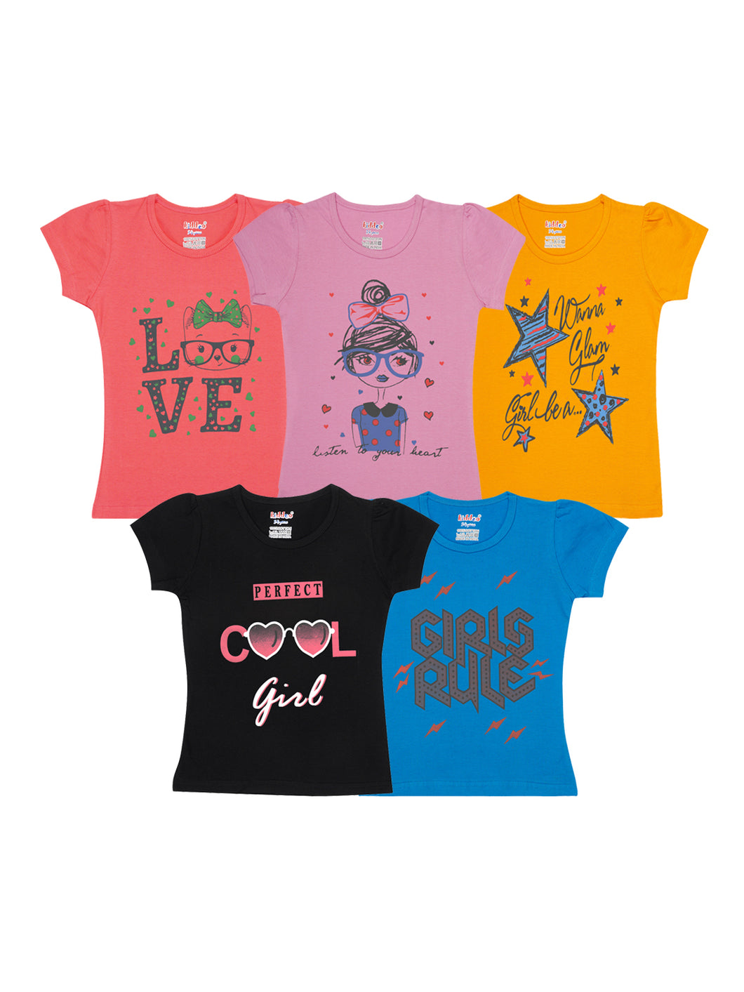 Kiddeo Girls HalfSleeve T-shirts(C4)(Pack of 5)