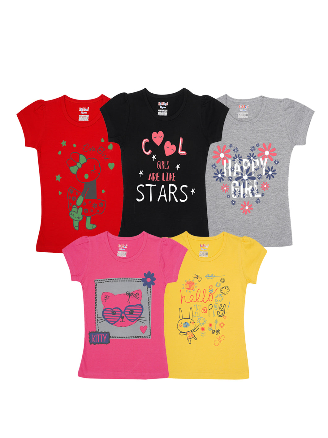 Kiddeo Girls HalfSleeve T-shirts(C3)(Pack of 5)
