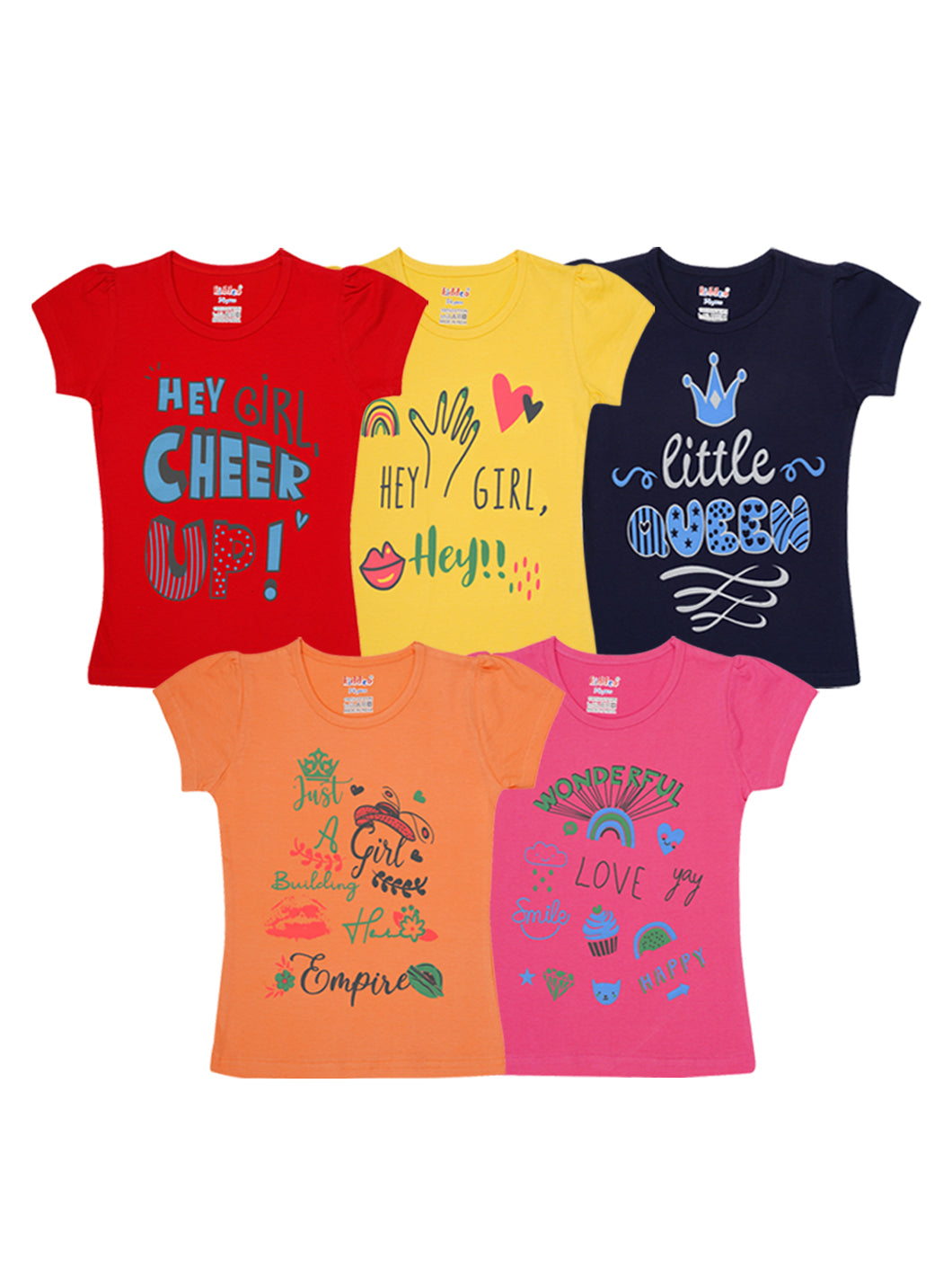 Kiddeo Girls HalfSleeve T-shirts(C1)(Pack of 5)