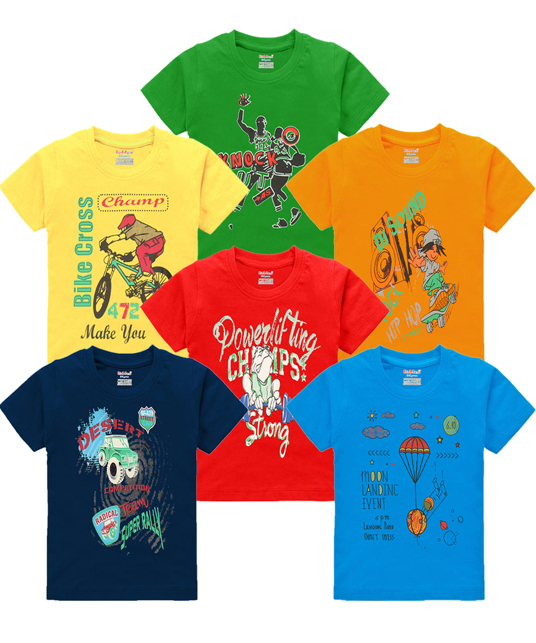 Kiddeo Boys cotton Halfsleeve T-shirts Navy-02 (Pack of 6)