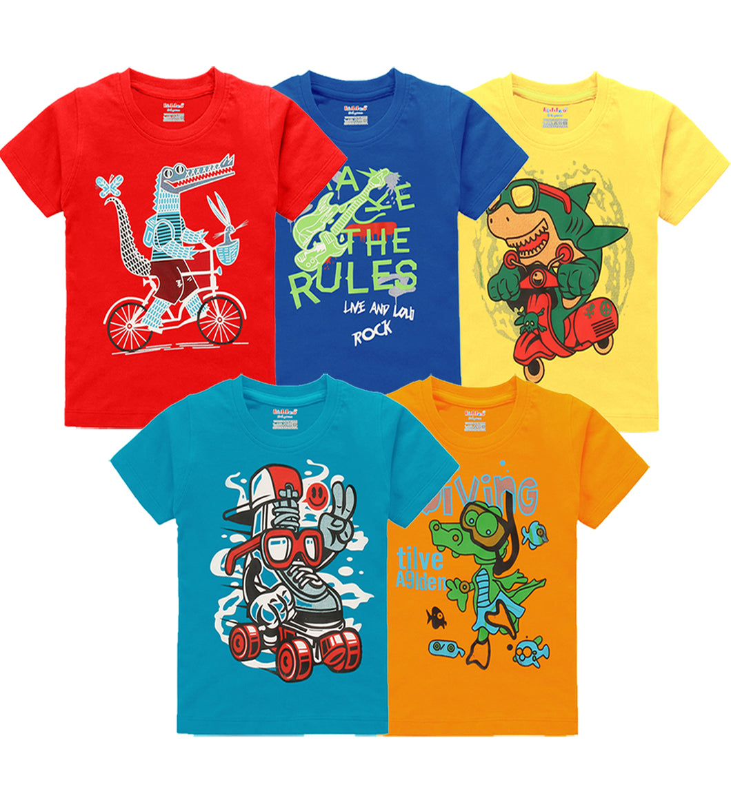 Kiddeo Boys HalfSleeve  T-Shirts (Pack of 5)
