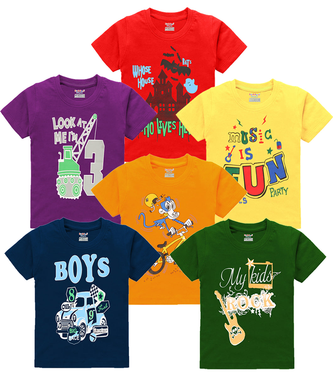 Kiddeo Boys cotton printed Halfsleeve T-shirts (Pack of 6)