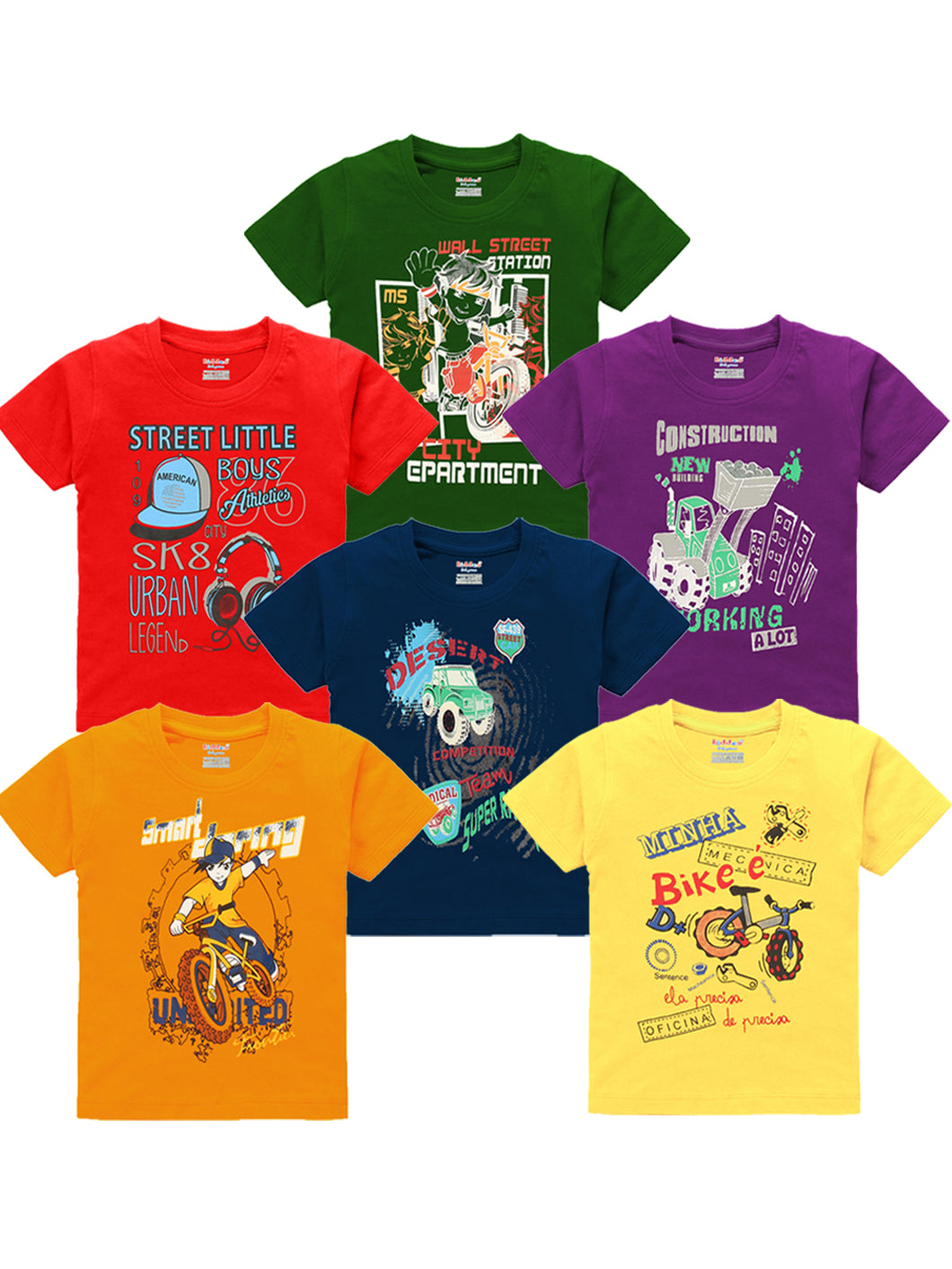 Kiddeo Boys cotton Halfsleeve T-shirts (Pack of 6)