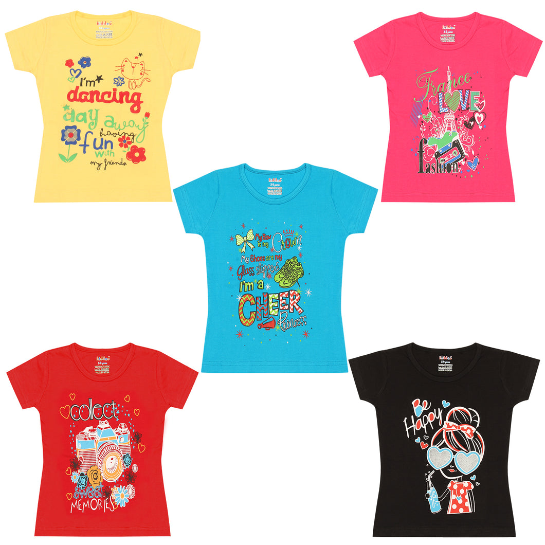 Kiddeo Girls -5C-Navy-01 T-Shirts (Pack of 5)