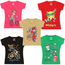 Load image into Gallery viewer, Kiddeo Girls HalfSleeve T-Shirts (pack of 5)
