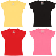 Load image into Gallery viewer, Kiddeo Girls Plain Half Sleeve T-Shirts (Pack of 4)
