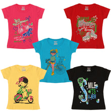 Load image into Gallery viewer, Kiddeo Girls HalfSleeve (5C-04)T-Shirts (Pack of 5)
